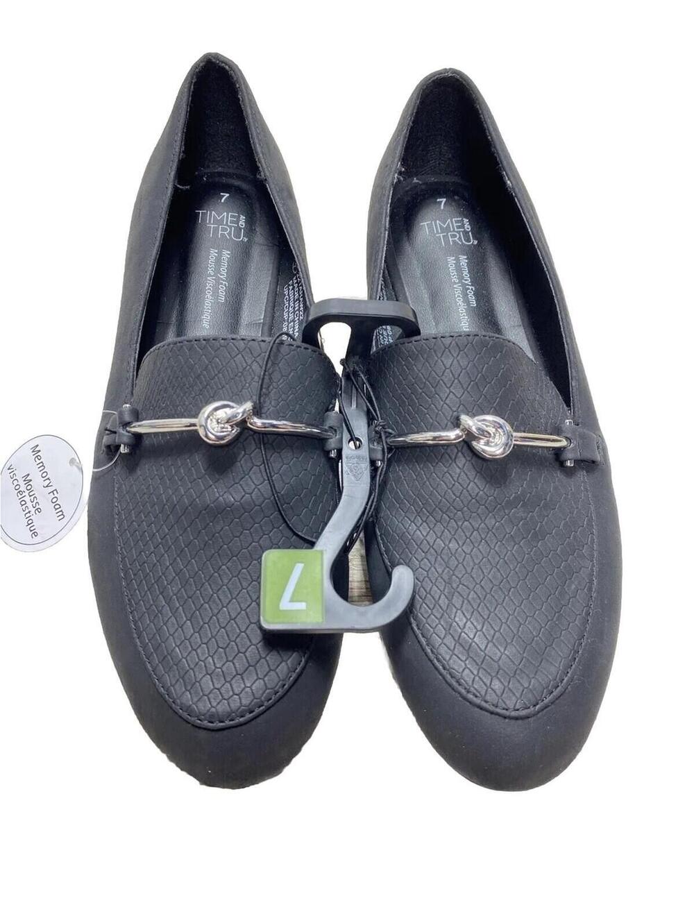 Time and True Women’s Black Loafers Dress Flats Shoes Size 7 Brand New Comfortab